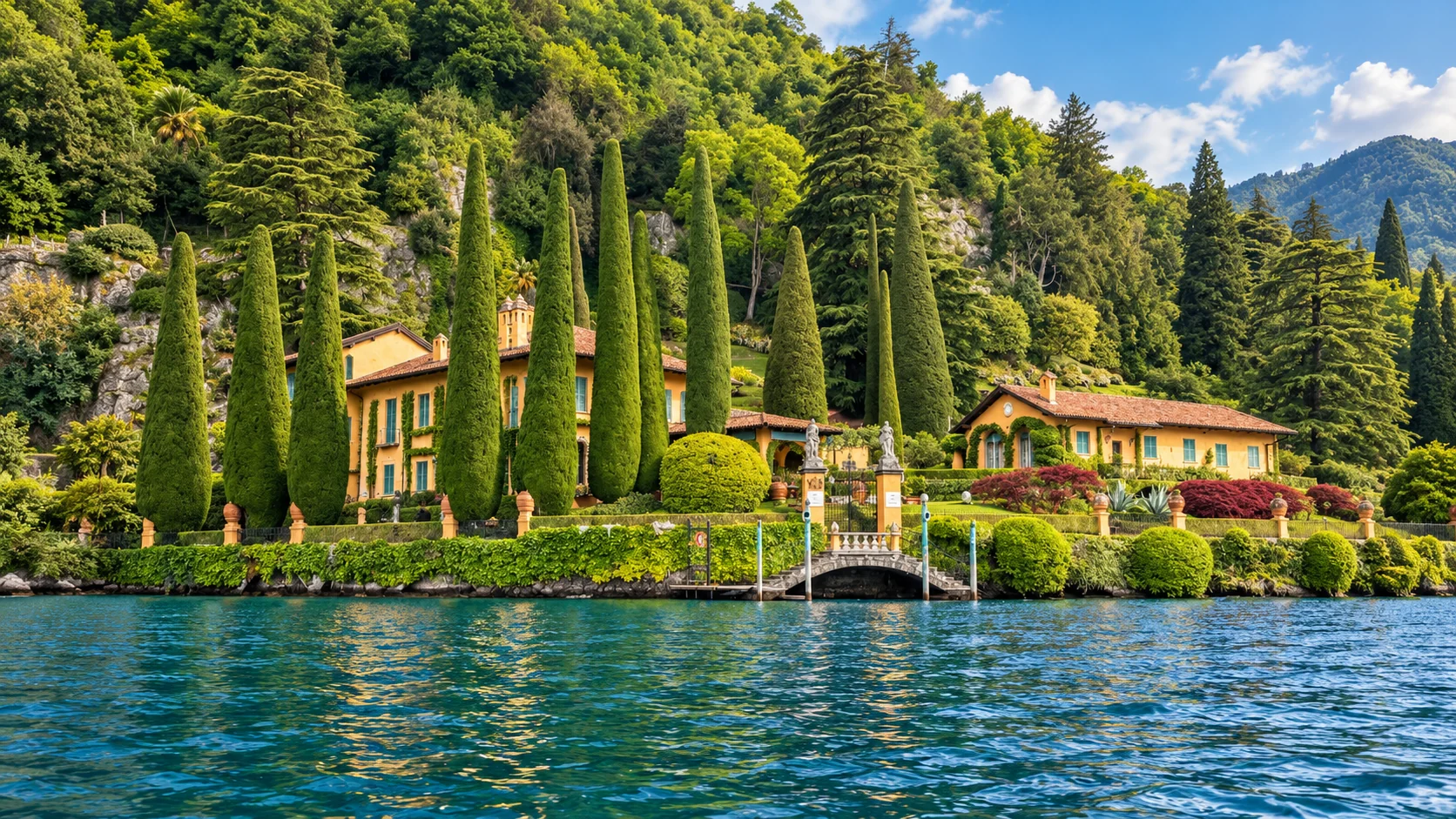 Villa and cypresses on Lake Como